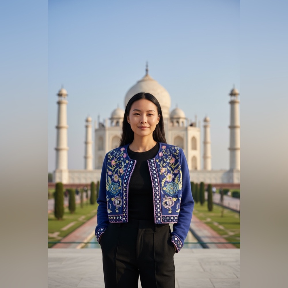 Soft Surroundings Blue Blazer with Intricate Embroidery